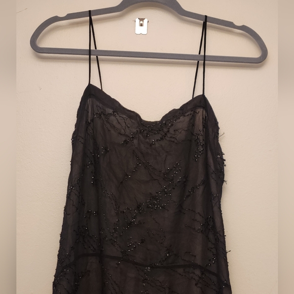 Narciso Rodriguez 100% Silk Beaded Black Slip Dress Midi Length Size 0 - Picture 5 of 7